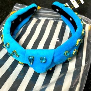 Lele Sadoughi velvet slim jeweled knotted headband, sparkling turquoise